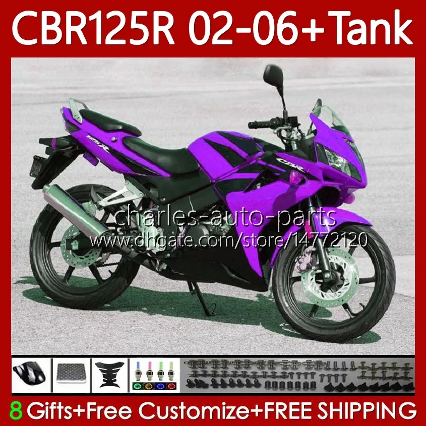 Honda CBR-125 CBR 125 R CC 02-06 için OEM Firmaları Mor Siyah 124N0134 CBR 125R 125CC CBR125R 2002 2003 2004 05 06 CBR125RR CBR-125R 02 03 04 2005 2006 Vücut + Tank