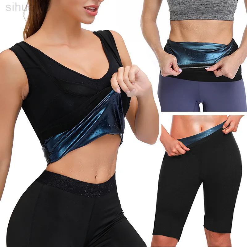 Body Shaper Set Sweat Sauna Weste Thermo Schlankheitshose Fitnessgürtel Bauchkontrolle Taillentrainer Shapewear Workout Band Tank Top L220802