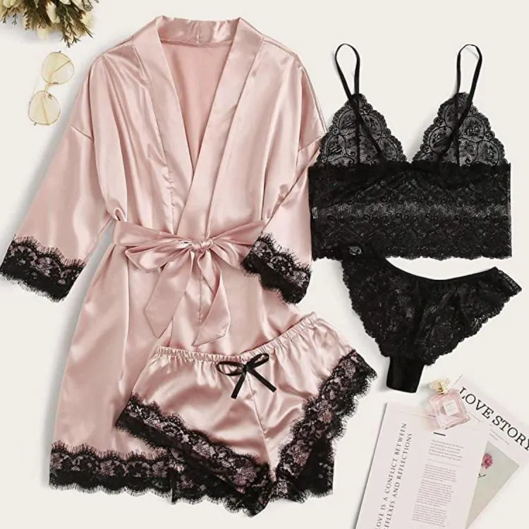 Dentelle Soutien Gorge Culotte Chemise De Nuit Shorts Loungewear