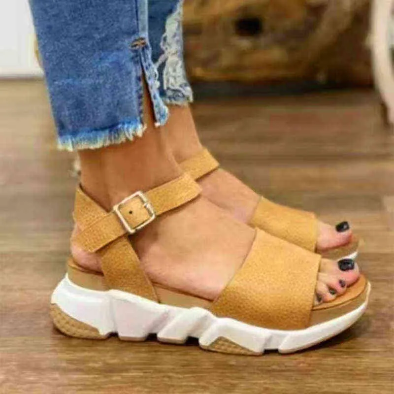 Atikota Summer Women Platform Leopard Sandals Elegant Female Outdoors Ankle Buckle Casual Shoes Lady Large Size Sandal 2022 New Y220426