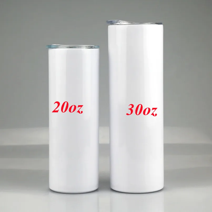 Sublimatie Blank 30oz Straight Tumbler Sublimatie Coating Skinny Tumblers Thermische Transfer Cup Vacuüm Geïsoleerde Mok 304 Roestvrij staal Waterfles Straw