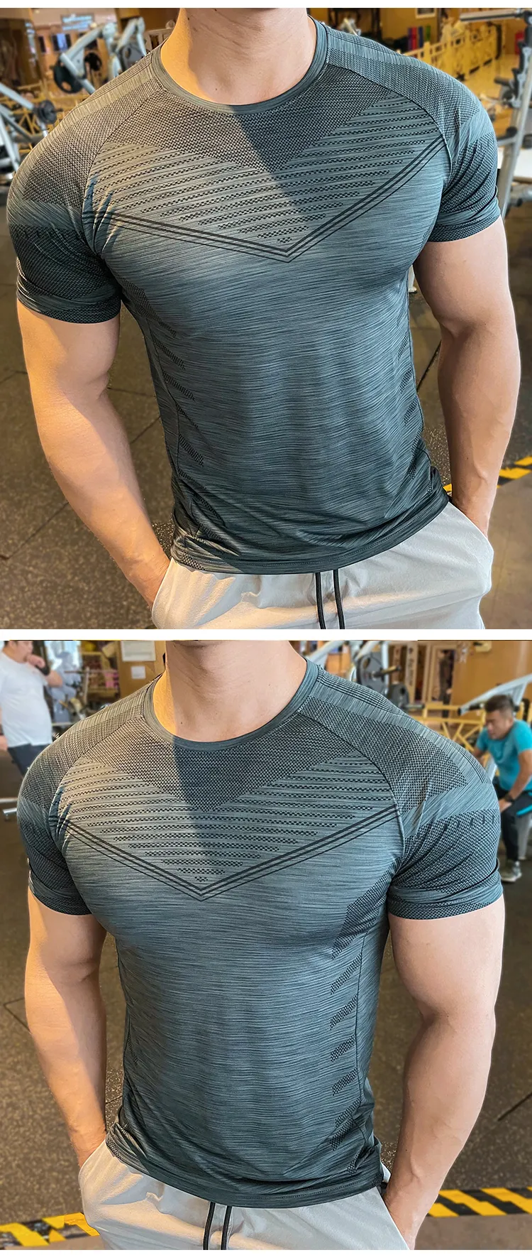 New Summer compression Breathable Short Sleeve Men Running Fitness Tshirt  elastic Quick Dry Sports Bodybuilding Training