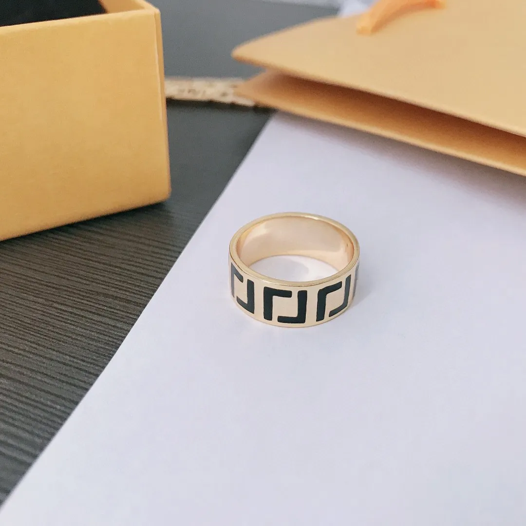Anéis de banda de ouro masculinos femininos de designer de luxo, anéis de casal da moda de alta qualidade, joias, anel duplo com letra F