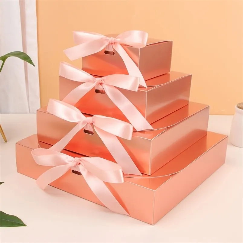 Nastro in oro rosa regalo festa festa caramelle abbigliamento imballaggio generale sacchetto di carta di cartone supporta dimensioni personalizzate stampate 220706