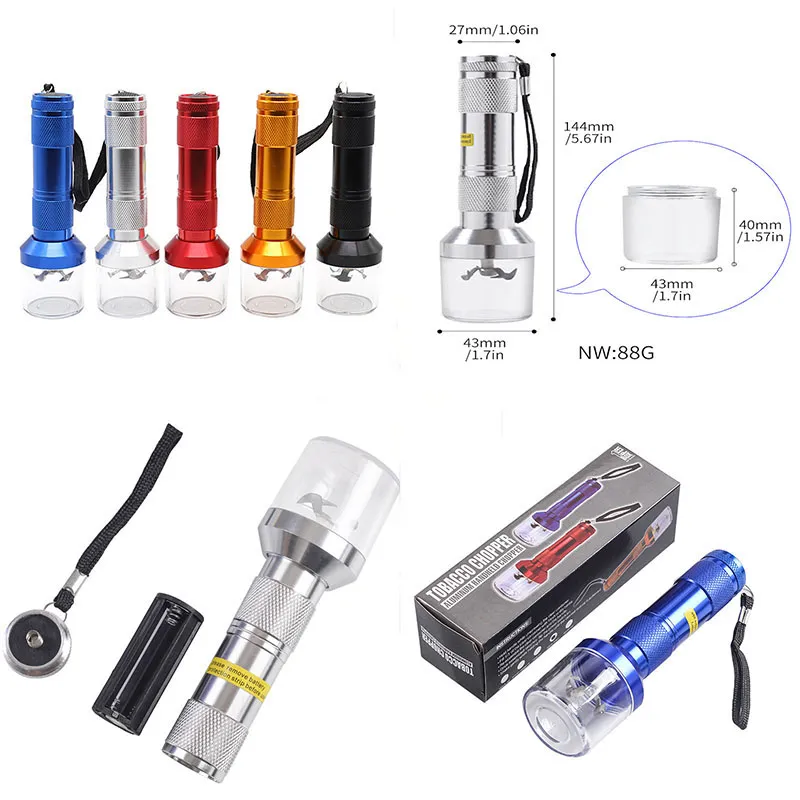 Smoking Aluminum Electric Tobacco Grinder Crusher Herb Grinders Flashlight  Pollen Cigarette Alloy Metal Handheld Chopper From 2,39 €