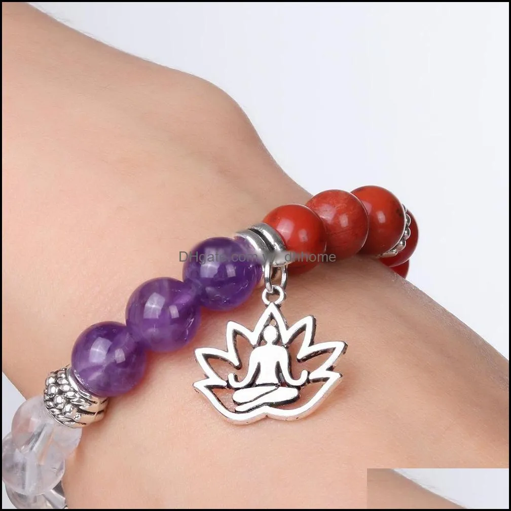 Yoga 7 Chakkra Natural Stone Beads bracelet Tree of Life lotu charm Bracelets women mens bracelet Fashion Jewelry will and sandy