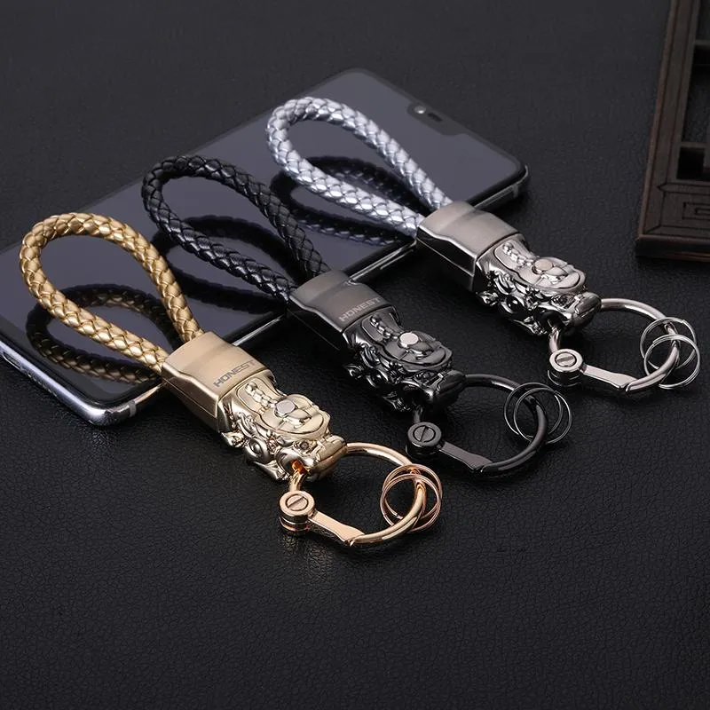 Porte-clés honnête luxe hommes personnalisé porte-clés voiture porte-anneau cadeau bijoux en cuir véritable corde sac breloque pendentif porte-clés