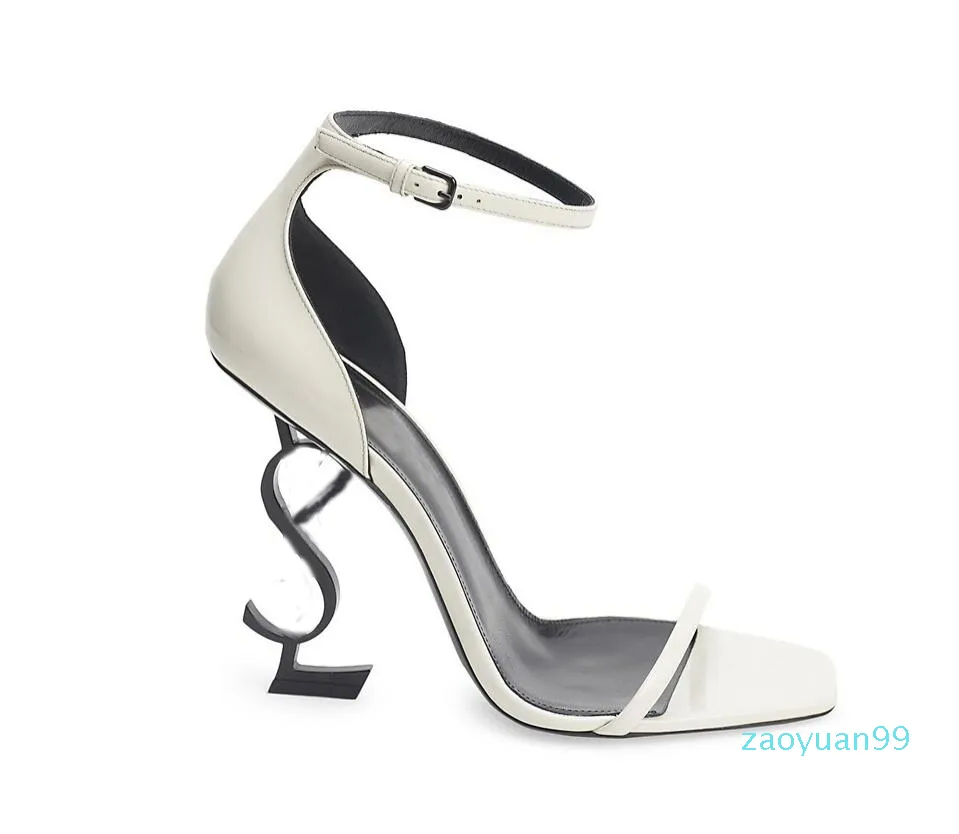 Designer Buty Kobieta Sandały Opium Wysokie Obcasy Kobiety Otwarte Toe Stiletto Obcasy Klasyczne Metalowe Litery Sandal Moda Stylista Buty z Pudełko Pył