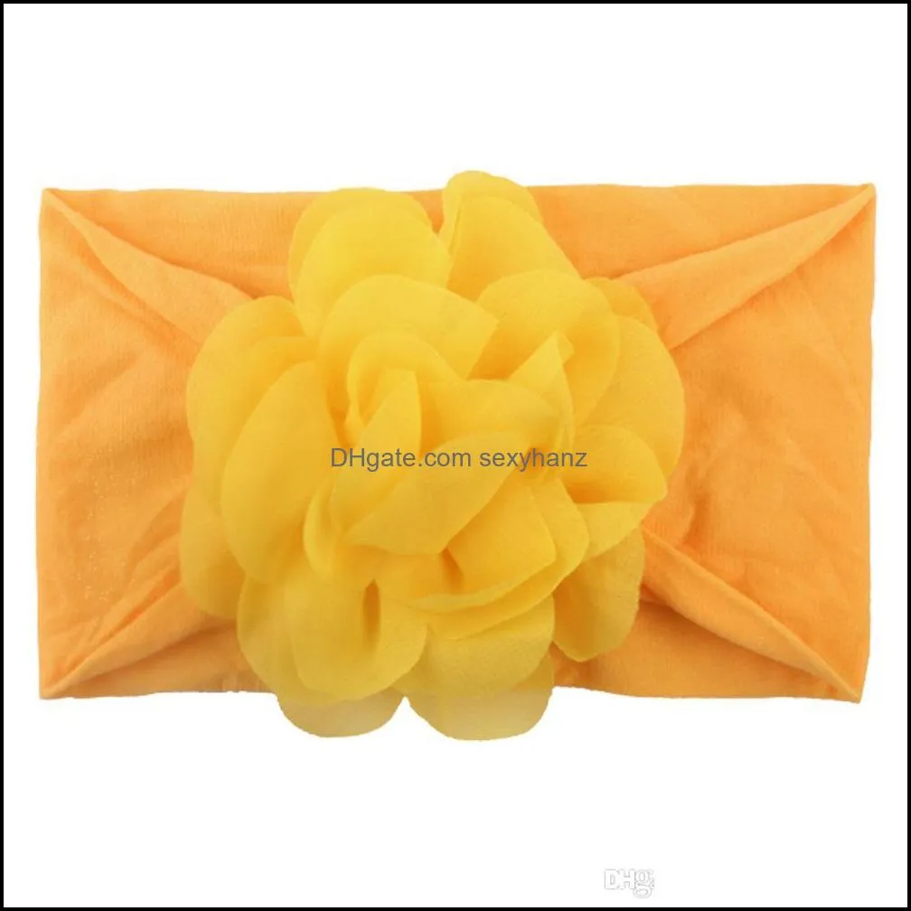 hot selling ultra-soft kids nylon Hair band children chiffon broken flower stretch hairband accessory pure color baby head wrap