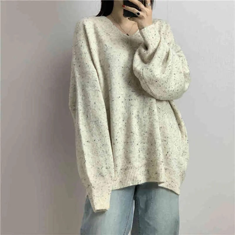 Winter Sweater Women Casual Thick Autumn Vneck Oversize Sweater Pullover Warm Chic Female Loose Knitted Basic Sweaters Pull 210412