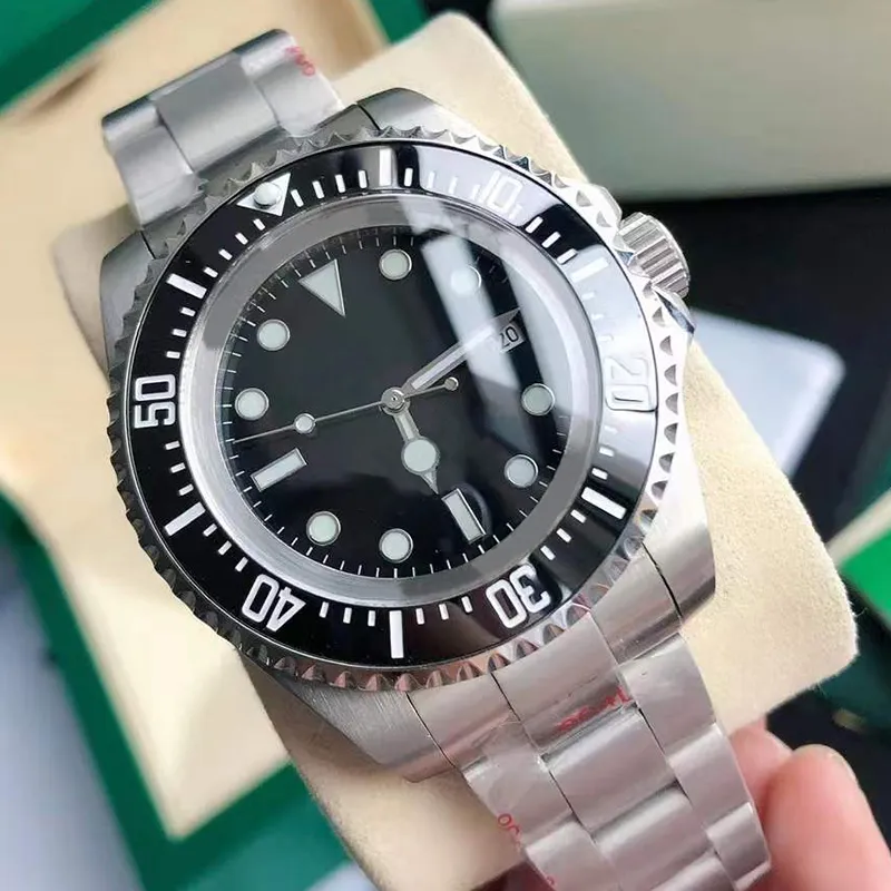 Dropshipping-44mm 남성 자동 고품질 시계 실버 스트랩 블랙 스테인리스 남성 기계식 손목 시계 Montre De Luxe 5ATM 방수 슈퍼 라미운스 시계