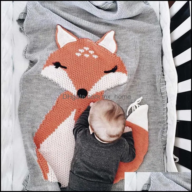 baby fox blanket ins cartoon animal stereo ear children knitted blankets swaddling towel 73*110cm z4770