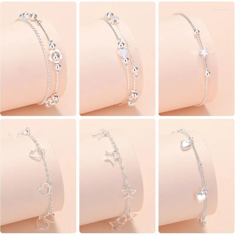 Link Cadeia Bride Wedding Bracelet Wholesale Jóias sofisticadas Sinos de prata Love Stars Flowers Zodiac Rat JewelryLink Lars22