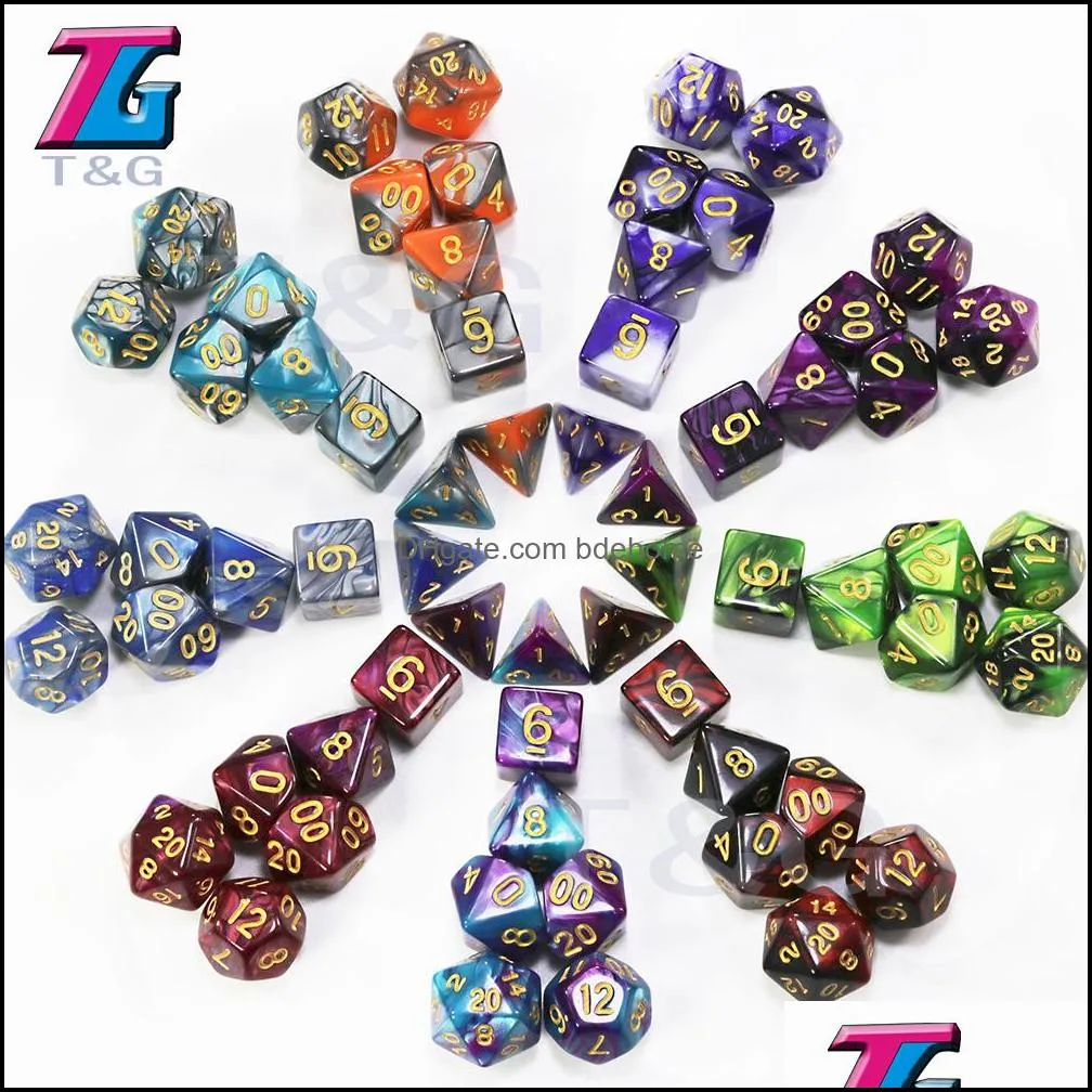 Gambing Loisirs Jeux de sport en plein air Couleur mixte Dice Set D4-D20 Donjons et Dargon RPG MTG Jeu de société 7pcs / Set Drop Delivery 2021 Tluvg