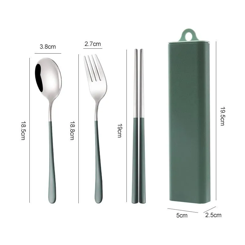 Dinnerware Sets Portable Cutlery Set Korean Chopsticks Fork Spoon Three-piece Creative Outdoor Kitchen Travel BoxDinnerware