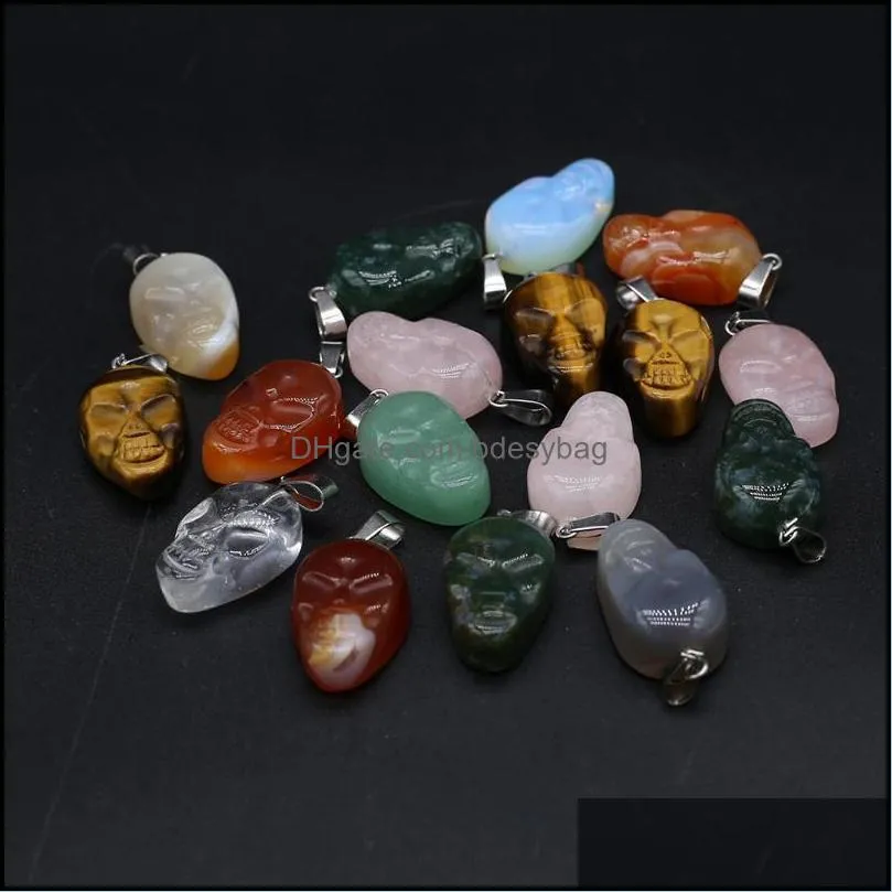 pendant necklaces 5pcs mix color natural stone skull shape agts charms for women diy jewerly necklace making 26x32mmpendant