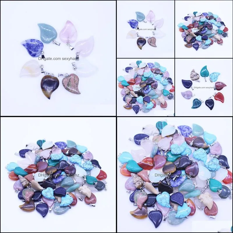 Fashion Natural Stone Gemstone Peach Hearts Charms Pendants Silver Plated Hook Fit Necklace Jewelry accessoriesZY1210