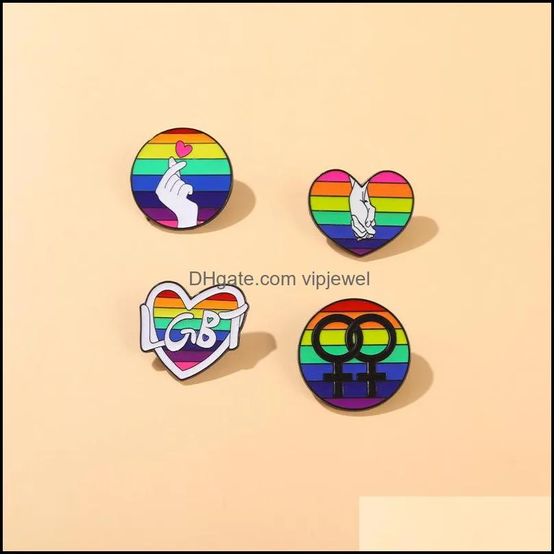 lovers rainbow heart round letters brooches pins unisex alloy enamel love circle badges european accessories for bags hats sweater clothes