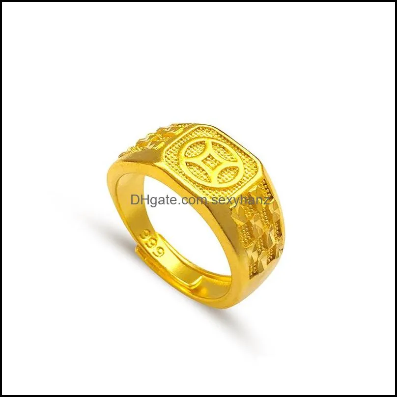 Band Rings Jewelry 24Kt Gold Coins Round Resizable Ring Wholesale Fashion Man Boy Birthday Wedding Gift Drop Delivery 2021 Oayzr