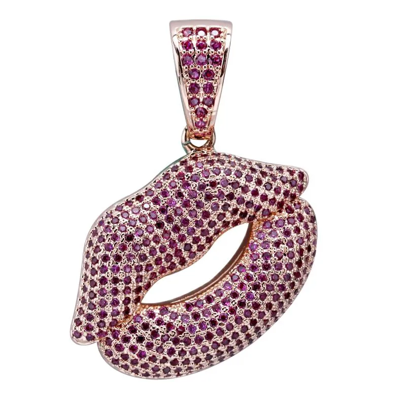 Collane con ciondolo Collana con labbra rosse ghiacciate Uomo Donna Fascino Hip Hop Oro rosa Argento Colore Gioielli Regali con catena di cordaPendente