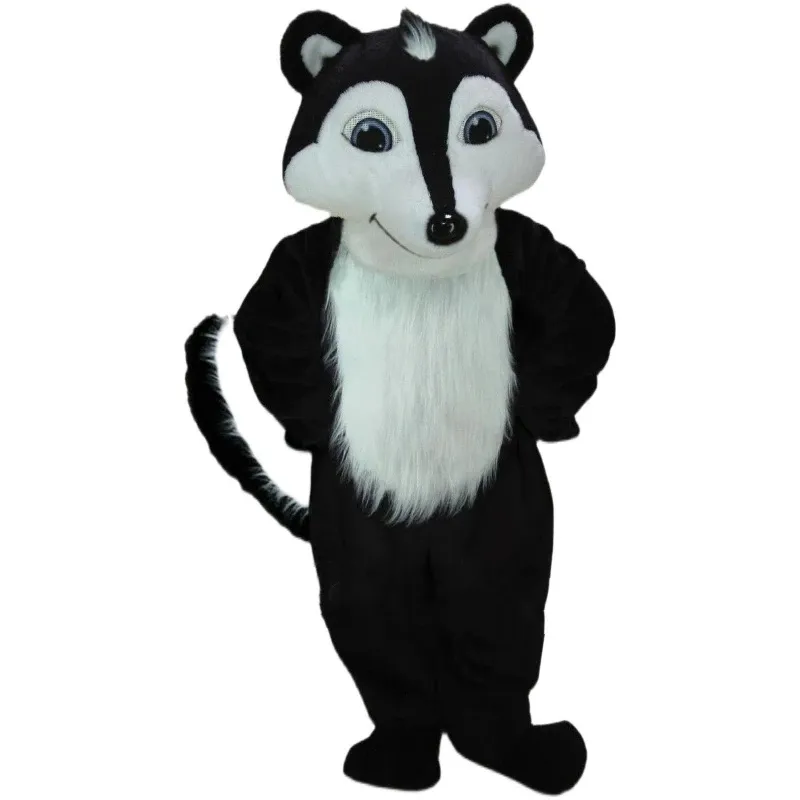 Costume de mascotte en fourrure longue noire, chien Husky, loup, renard, couvre-chef de marionnette de dessin animé, fournitures de spectacle sur scène d'Halloween pour adultes