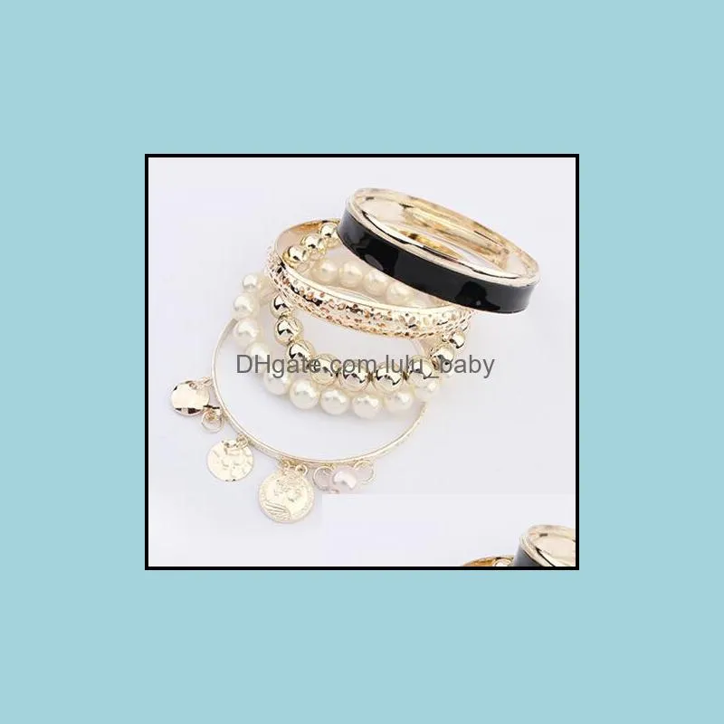 pearl charms bracelets for women pearl coins element statement charm multilayer bangle bracelets