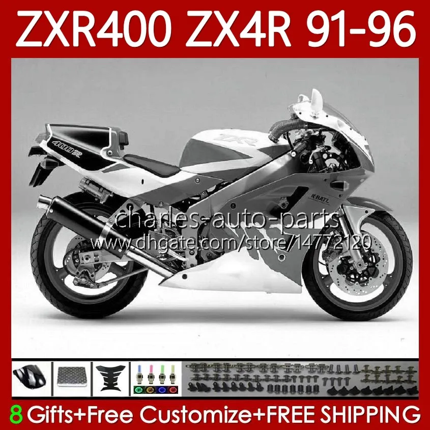 Bodywork Kit For KAWASAKI NINJA ZXR 400 CC ZX4R ZXR400 White grey ZX-4R 91 92 93 94 95 96 138No.171 Body ZX 4R ZXR-400 1991 1992 1993 1994 1995 1996 400CC 91-96 OEM Fairing