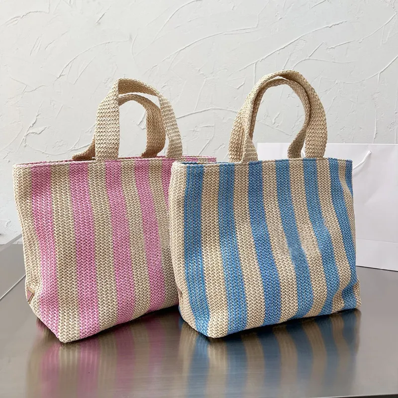 Totes 2022 Stripe Bags Designer Bag Mulher Crochet Tote Luxo Handbag Summer Shopping Purse Totes Shoulder Triangle Top Quality 230724