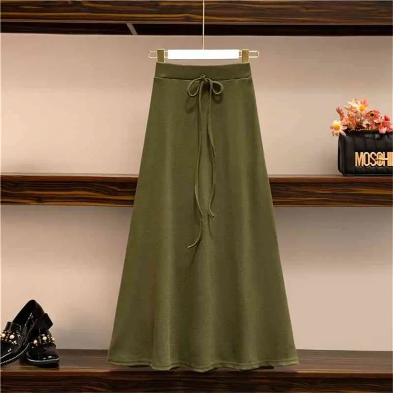 JXMYY autumn product Korean plus size women's bottom bag hip skirt mid-length A-line knitted split skirt simple female 210412
