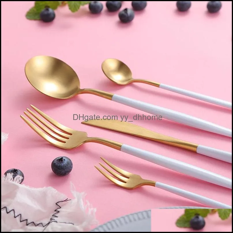 wedding spoon fork knife silver gold 18/8 stainless steel flatware tableware cutlery handle white