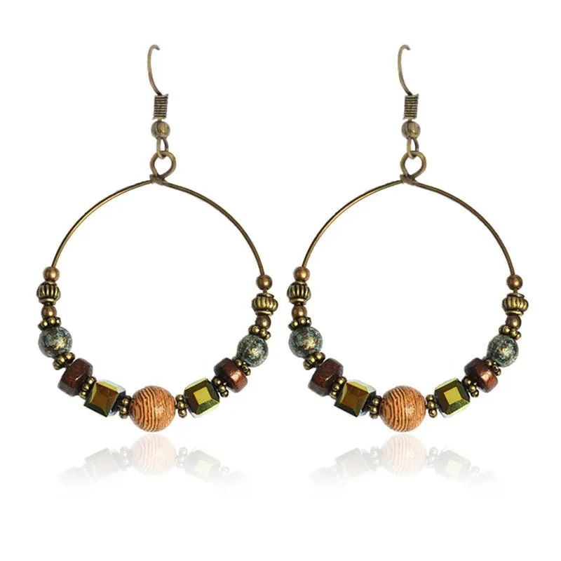 Dangle & Chandelier Retro Circle Strings Wood Beads Irregular Earrings Bohemian Ethnic Style Classic Temperament For Women's GiftDangle