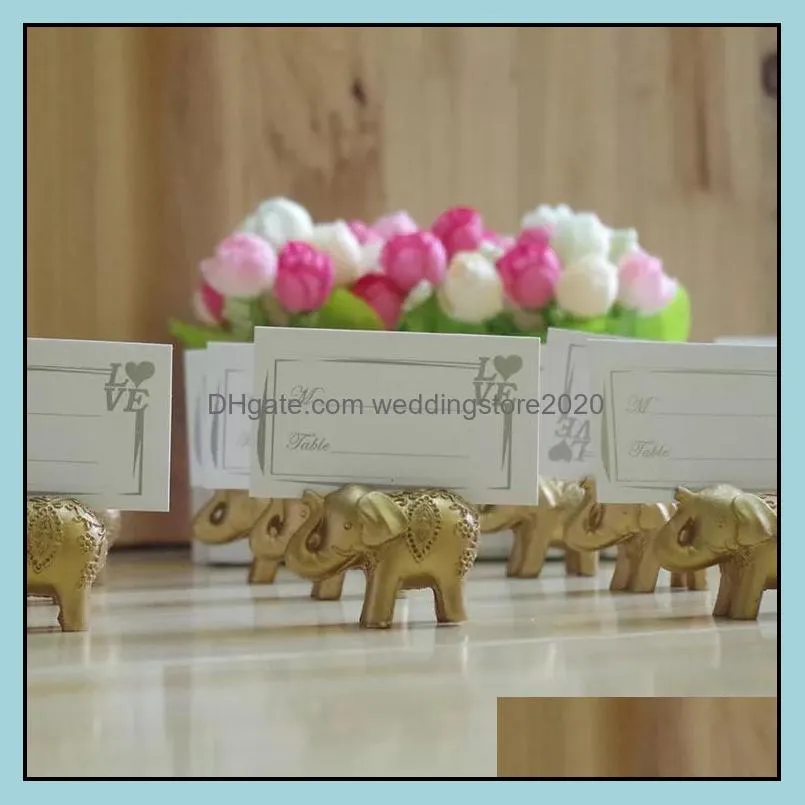 Golden Silver Resin Lucky Elephant Place Card Holder Wedding guests name holders wholesales 50pcs lot free shipping