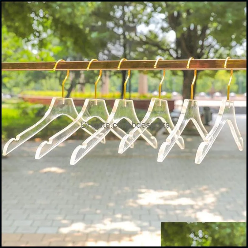 Luxury Clothes Hangers Clear Acrylic Dress Hangers with Gold Hook Transparent Shirts Holders with Notches for Lady Kids