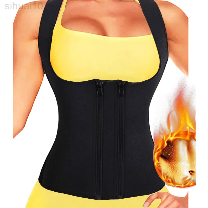 Thermo Women Neoprene Sauna Suit Waist Trainer Weight Loss Vest Hot Thermal Shirt Corset Body Shaper Zipper Sports Top Shapewear L220802