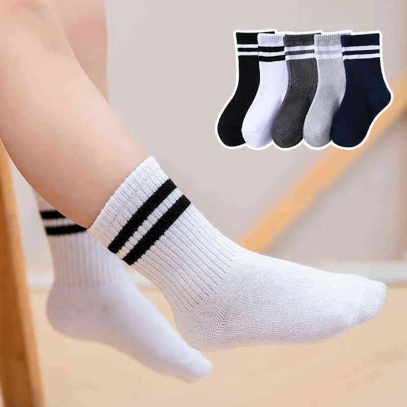 Couplesparty Autumn Winter Warm Baby Barn Socks Solid Color Cotton Girls Pojkar Mid Socks Kids Stripe Sport Socks Year J220621