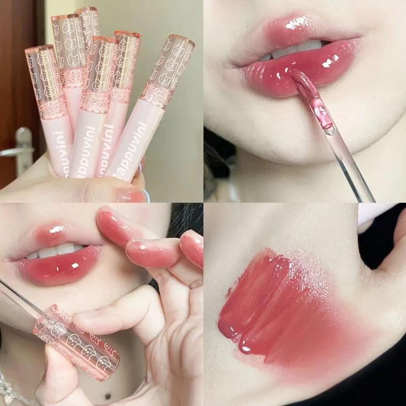 Lip Gloss Cherry Pink Mirror Water Glaze Transparent Glass Oil Waterproof Liquid Lipstick Nude Brown Clear Tint MakeupLipLip