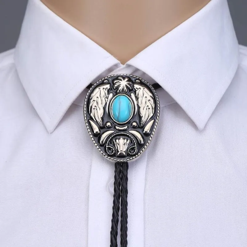 Bow Ties Colors Vintage Western Leaf Turquoise Stone Bolo Tie för Man Handmakde Cowboy Cowgirl Zinc Eloy Neckiebow Bowbow