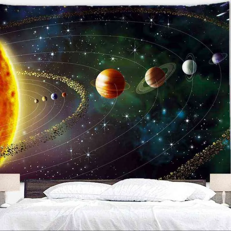 惑星タペストリー宇宙宇宙銀河宇宙印刷壁吊り壁画寝室居間寮の家の装飾J220804