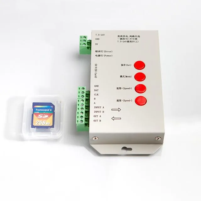Controllers RGB DC5-24V SD Card T-1000S LED Pixel Controller SPI Dimmer Max 2048Pixels Support WS2801 WS2811 WS2812B SK6812 UCS1903 LPD6803