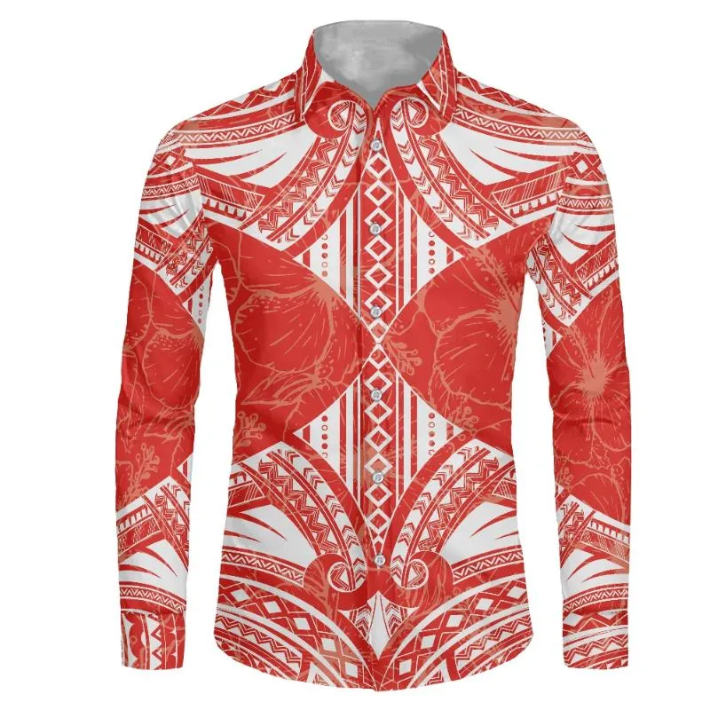 Camicie eleganti da uomo Drop Samoan Camicia a maniche lunghe Uomo Logo personalizzato Festa di nozze Rosso Uomo oversize per uomoUomo