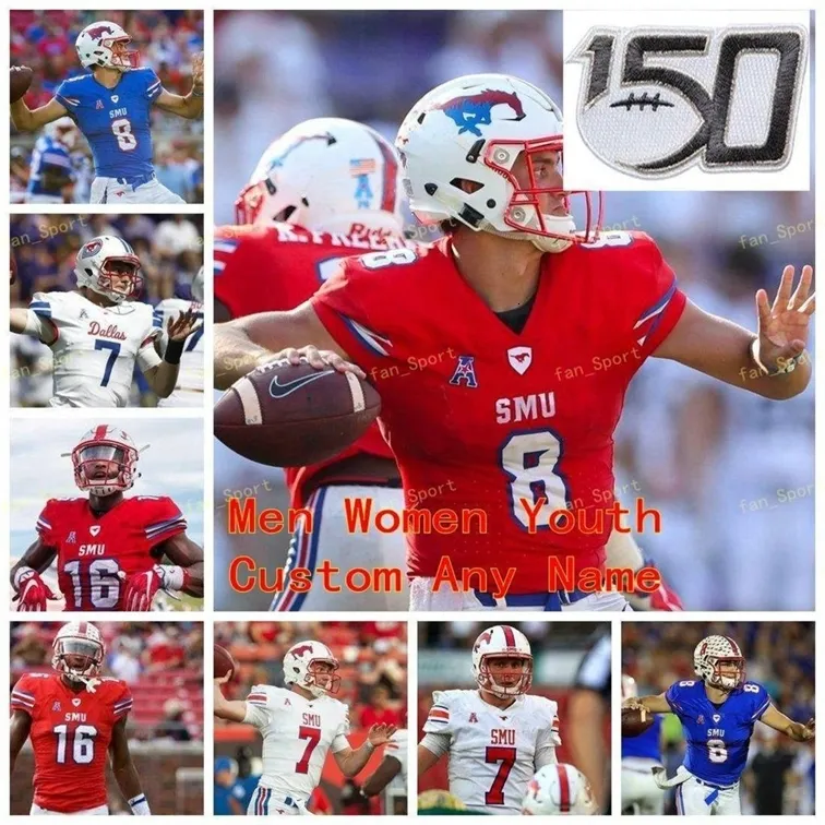 Nik1 NCAA College Jerseys SMU Mustangs 8 Reggie Roberson Jr. 83 Kylen Granson 7 Shane Buechele 2 Ke'Mon Freeman Custom Football Stitched