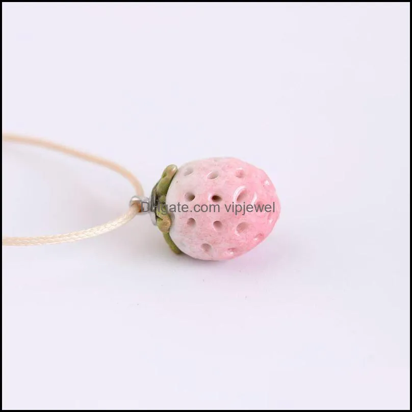 ceramic strawberry pendant necklace trumpet simple personality ethnic style jewelry student jewelry gift vipjewel