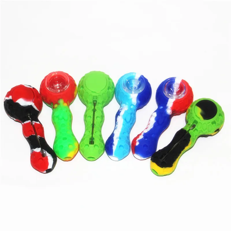 Silicone Tobacco Oil Burner Pipe Colored Silicone smoking Hand Pipes with dabber tool wax container