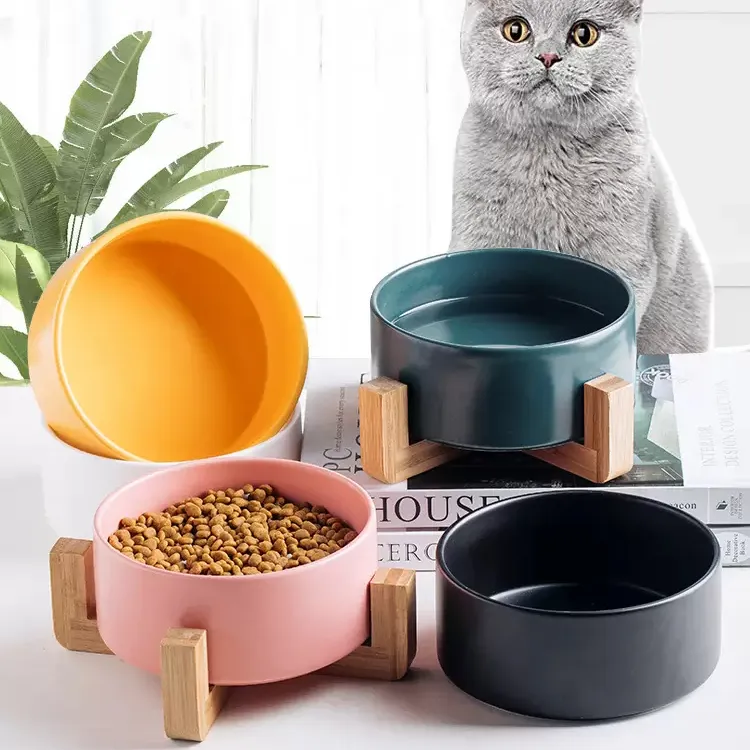 Ceramic Pet Bowl Cat Puppy Feeding Supplies Double Pet Bowls Dog Food Water Feeder Dog Accessories Durable Multiple Color Option C0418