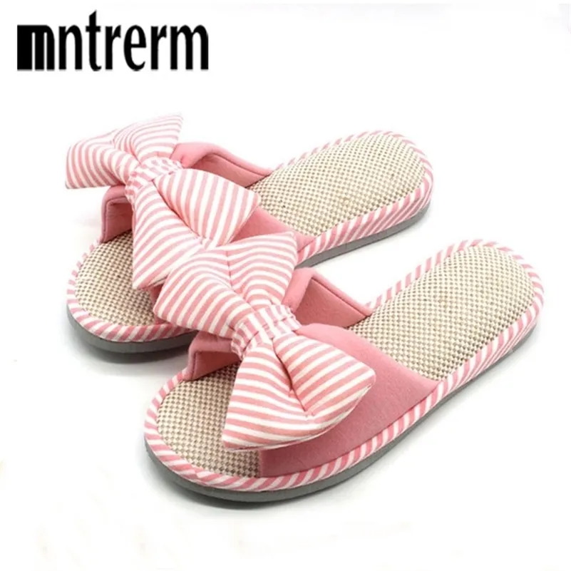 Mntrerm Spring And Autumn Bow House Slippers Women s Indoor Shoes Fashion Flax Home Lucy Refers To At 201130