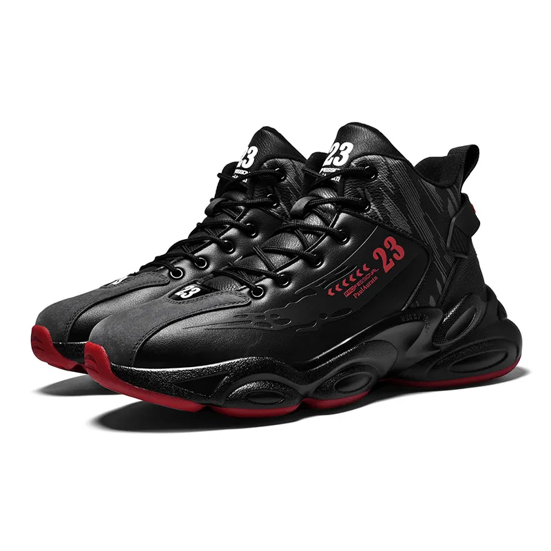 2022 Scarpe da basket di alta qualità del marchio Sanchao Black Red Anti Slip Antiflit resistente all'usura Alta Top Sport Versatili Uomo con Box Trainer