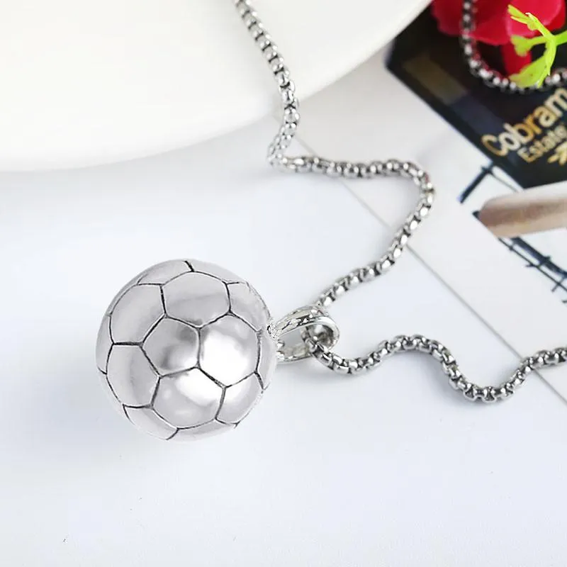 Hänge halsband titanium stål mode ankomst sport fotboll boll fotboll halsband metall länk kedja män kvinnor juvelrypendant