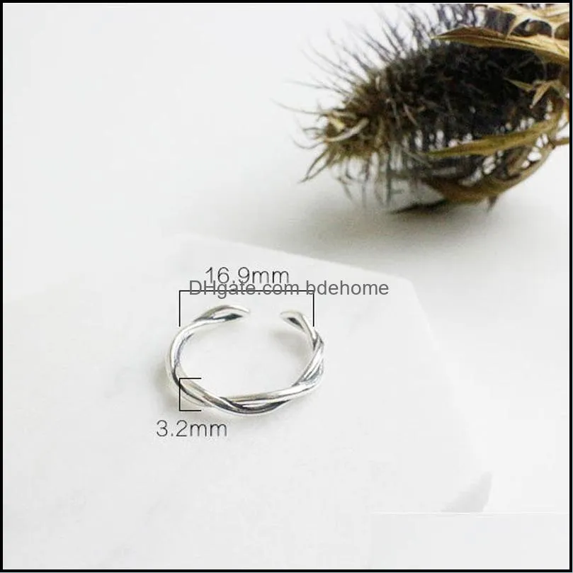 Authentic 925 Sterling Silver Open Ring for Women Two Twist Rope Adjustable Finger Rings Retro Fine Jewelry Gift YMR244