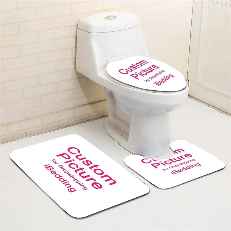 Cubierta de asiento de inodoro personalizada Alfombrilla de baño antideslizante personalizada Juego de alfombrillas de lana de coral Alfombrillas de baño POD Drop 220504