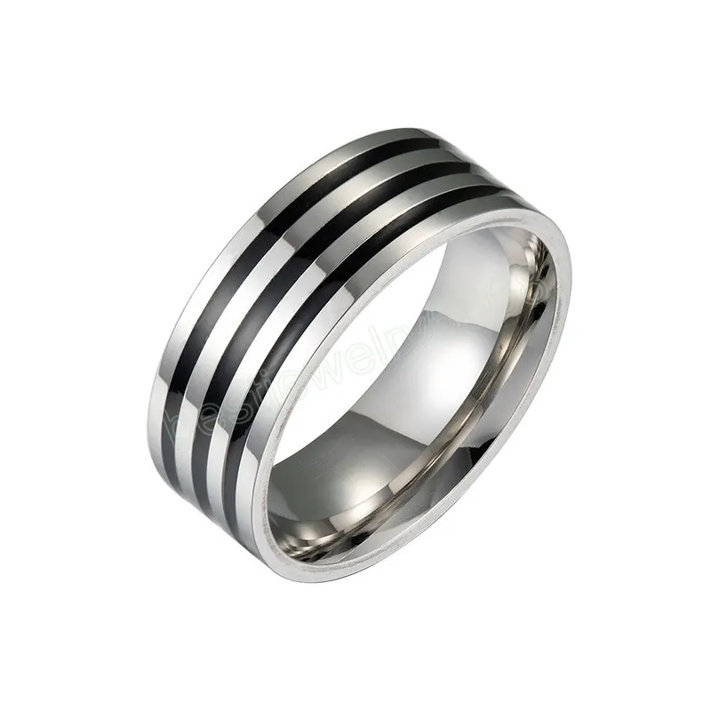 8mm roestvrij staal zwart circelring band vinger emaille vrouwen heren vinger ringen mode-sieraden